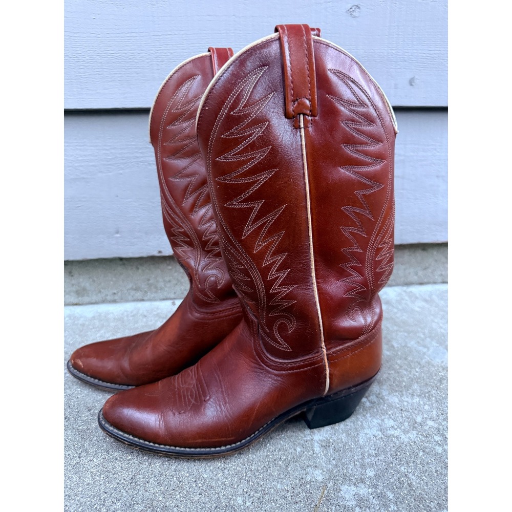 Acme Mens Western Cowboy Boots Brown Leather Pointed Toe Vintage Size 8A